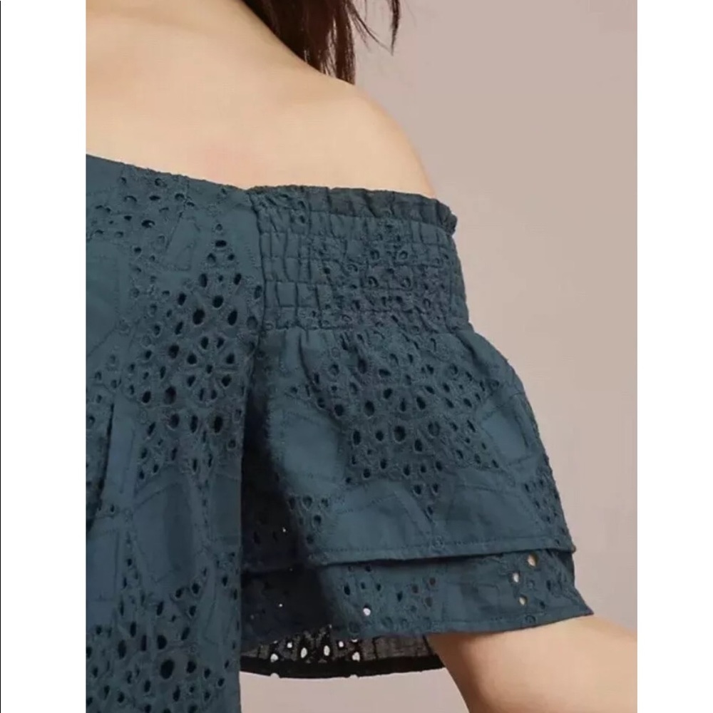 J.O.A. Green Teal Eyelet Off The Shoulder Mini Dress G-20 - Picture 3 of 12